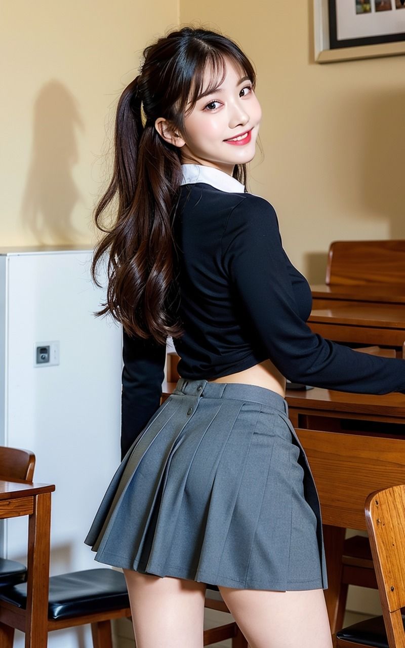 サンプル画像1:AI美女JK風グラビア女尻桃尻写真集 2巻 JKお尻100％ 揺れる丸いお尻 たなびくミニスカート 白いパンティ(AIJK女学園) [d_317327]