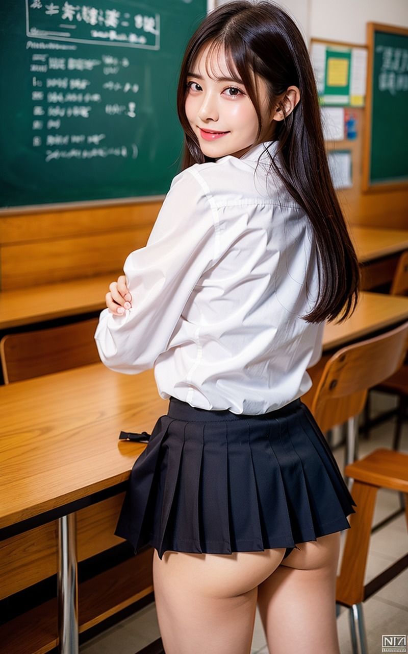 サンプル画像5:AI美女JK風グラビア女尻桃尻写真集 2巻 JKお尻100％ 揺れる丸いお尻 たなびくミニスカート 白いパンティ(AIJK女学園) [d_317327]