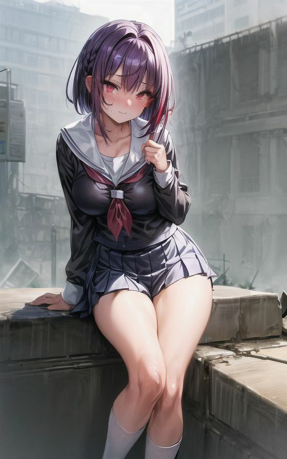 サンプル画像4:荒廃した街の女学生 264枚(AIイラストラボ) [d_317964]