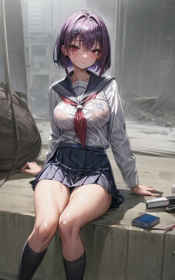 サンプル画像6:荒廃した街の女学生 264枚(AIイラストラボ) [d_317964]