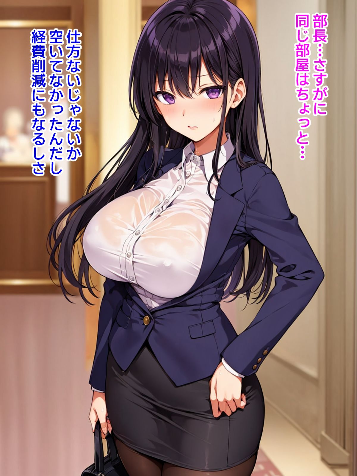 サンプル画像1:人妻NTR〜巨乳人妻後輩を出張先のホテルでレ●プした結果(夜のホメテノバス) [d_318232]