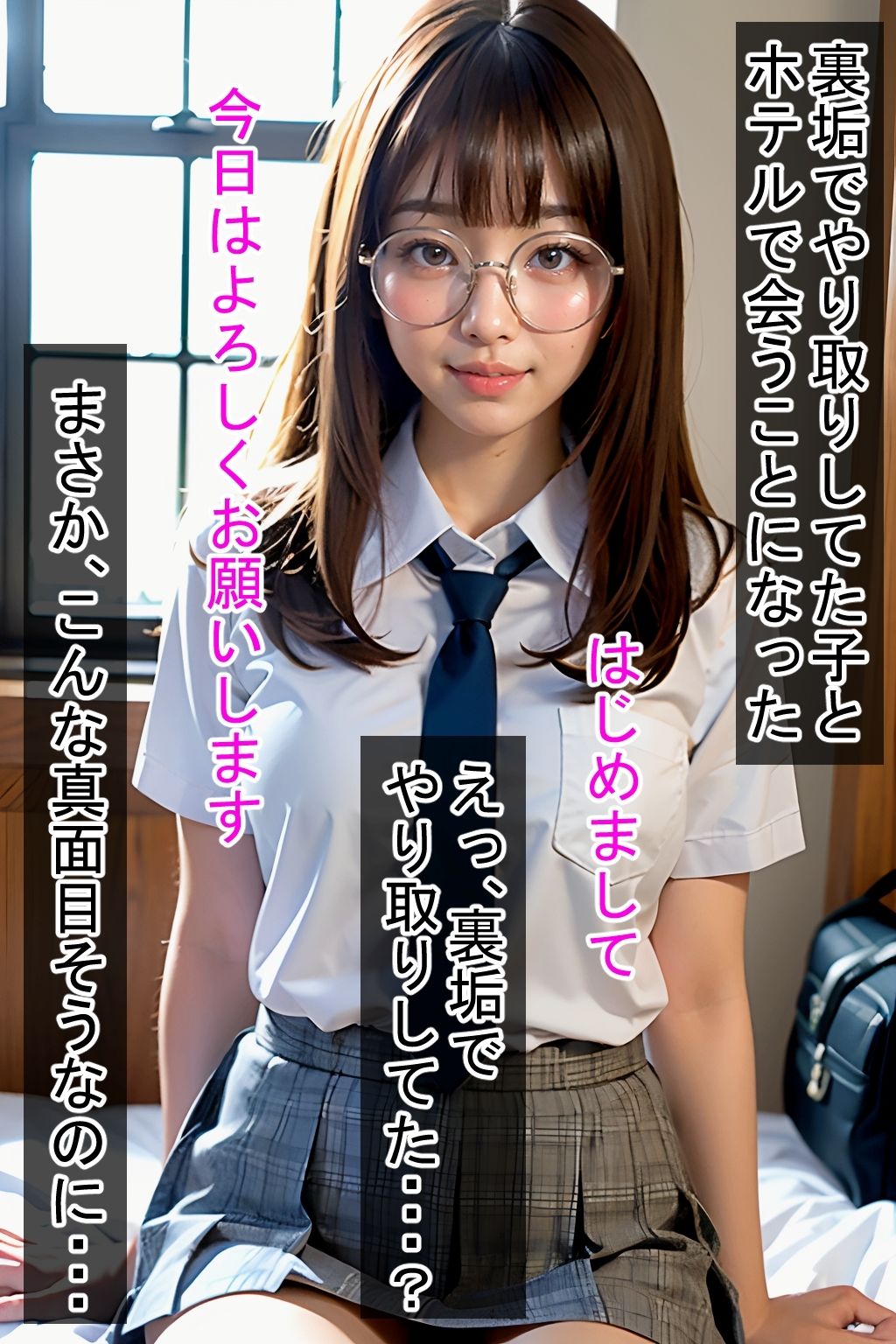 サンプル画像1:真面目なメガネ女子校生が裏垢で初援交(Mスタ) [d_318994]