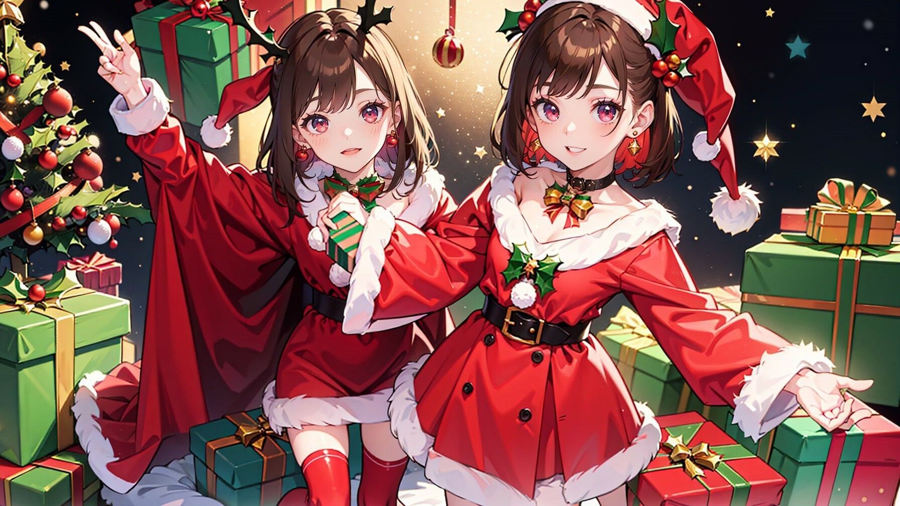 サンプル画像1:Full HD サンタコスプレイラスト壁紙(AI ヤン) [d_319758]