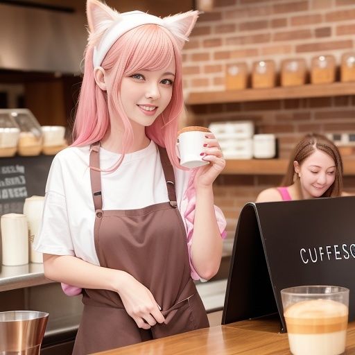 猫耳バリスタ美女のおっぱい（セリフなし AI画像集）のサンプル画像 6