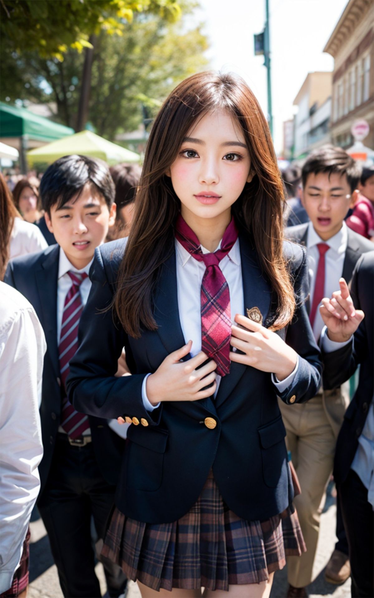 サンプル画像1:女子〇生が野外露出したら、飢えた男達に囲まれて街中大混乱！！(妄想野郎AIチーム) [d_320660]