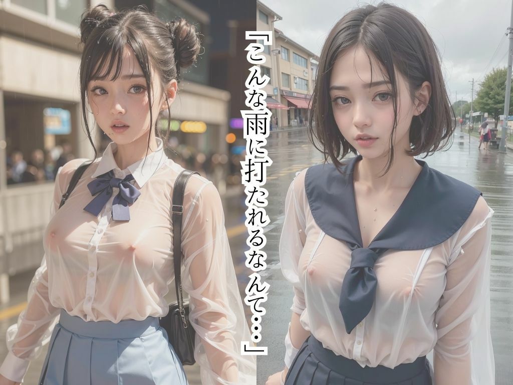 サンプル画像1:ノーブラの日ににわか雨に打たれた女子校生(まーどか) [d_320848]