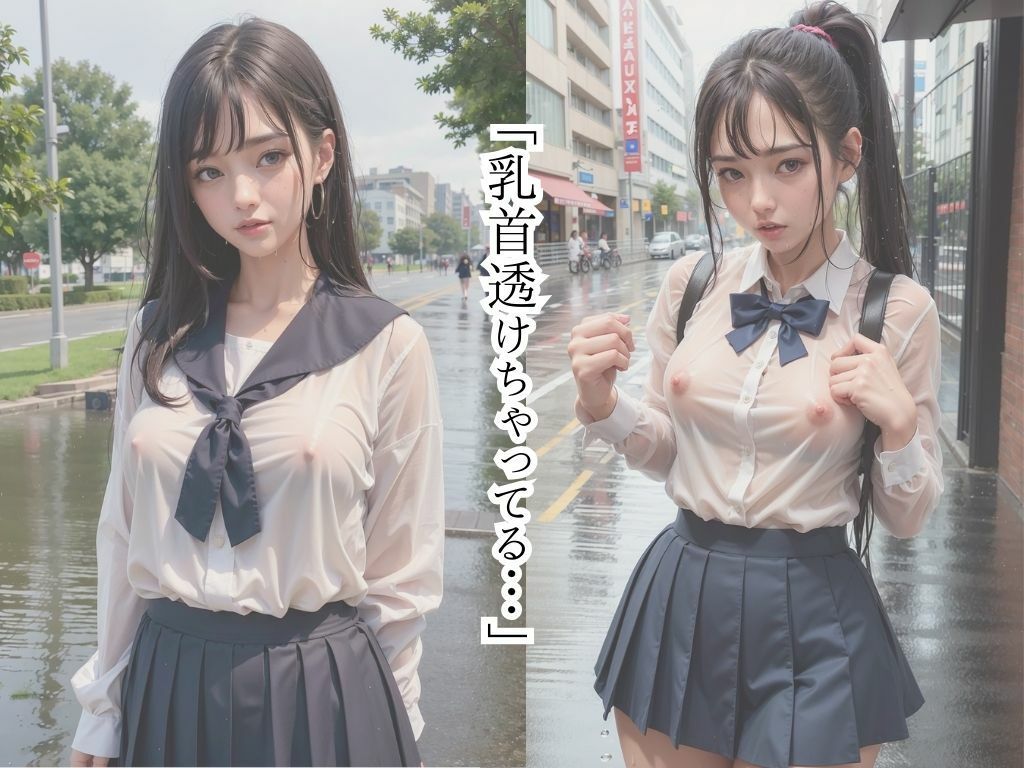 サンプル画像2:ノーブラの日ににわか雨に打たれた女子校生(まーどか) [d_320848]