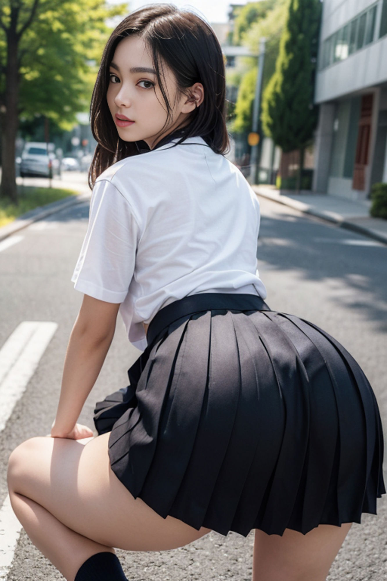 サンプル画像1:AIヌード写真館 028「制服xお尻大好き」(AI-lady) [d_321168]