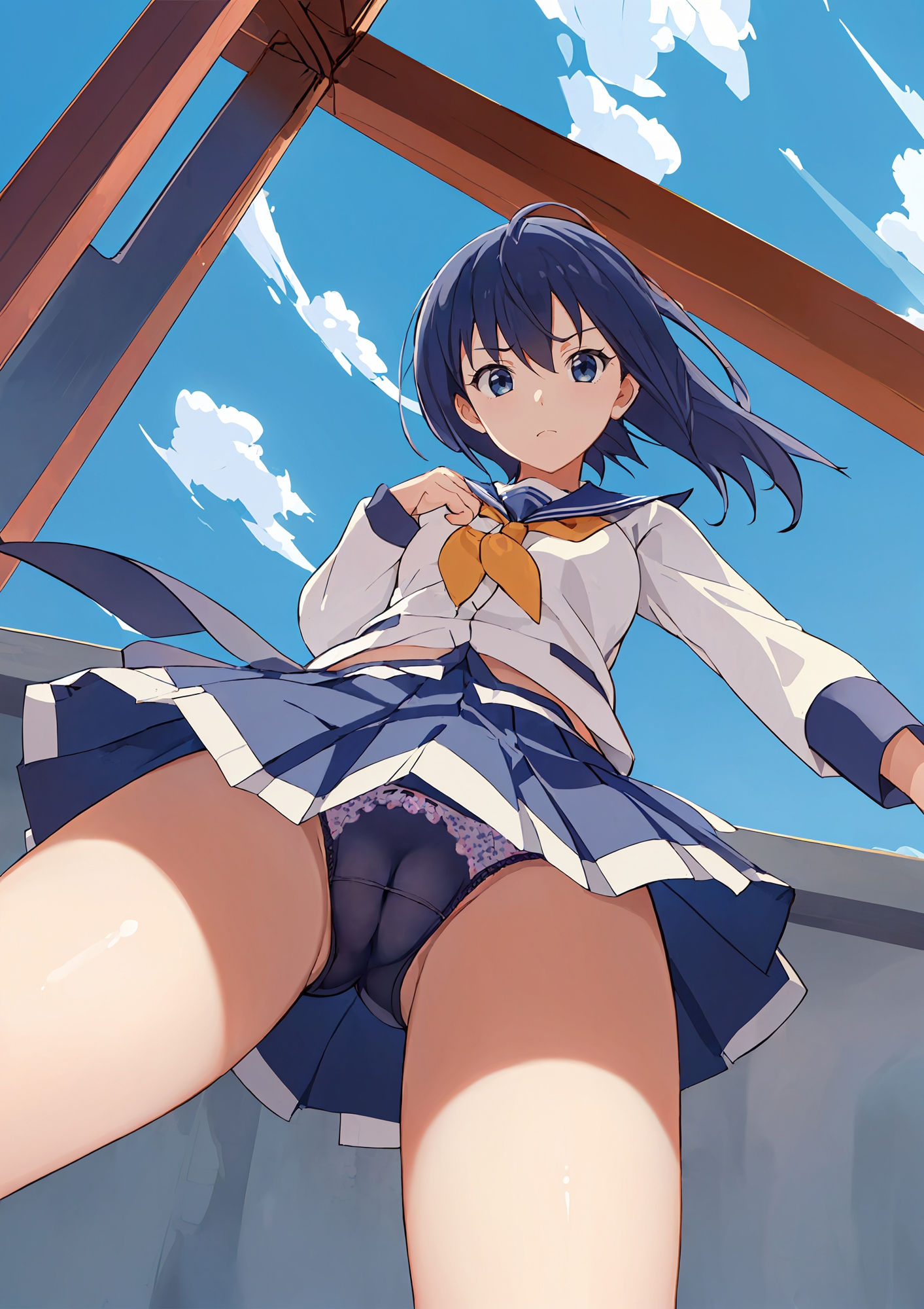 サンプル画像1:正面から見上げる制服少女のマンスジおパンツ(でのいず) [d_321191]