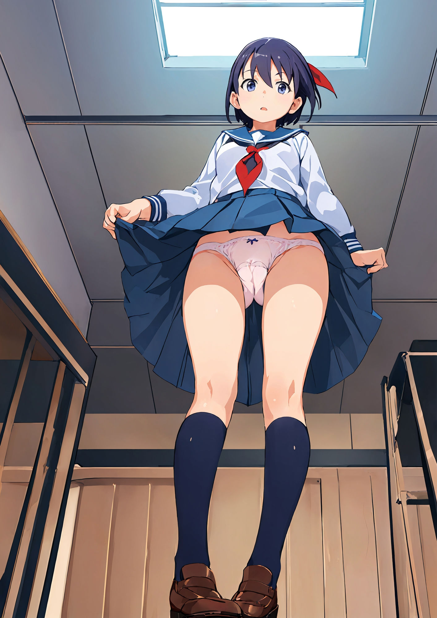 サンプル画像5:正面から見上げる制服少女のマンスジおパンツ(でのいず) [d_321191]
