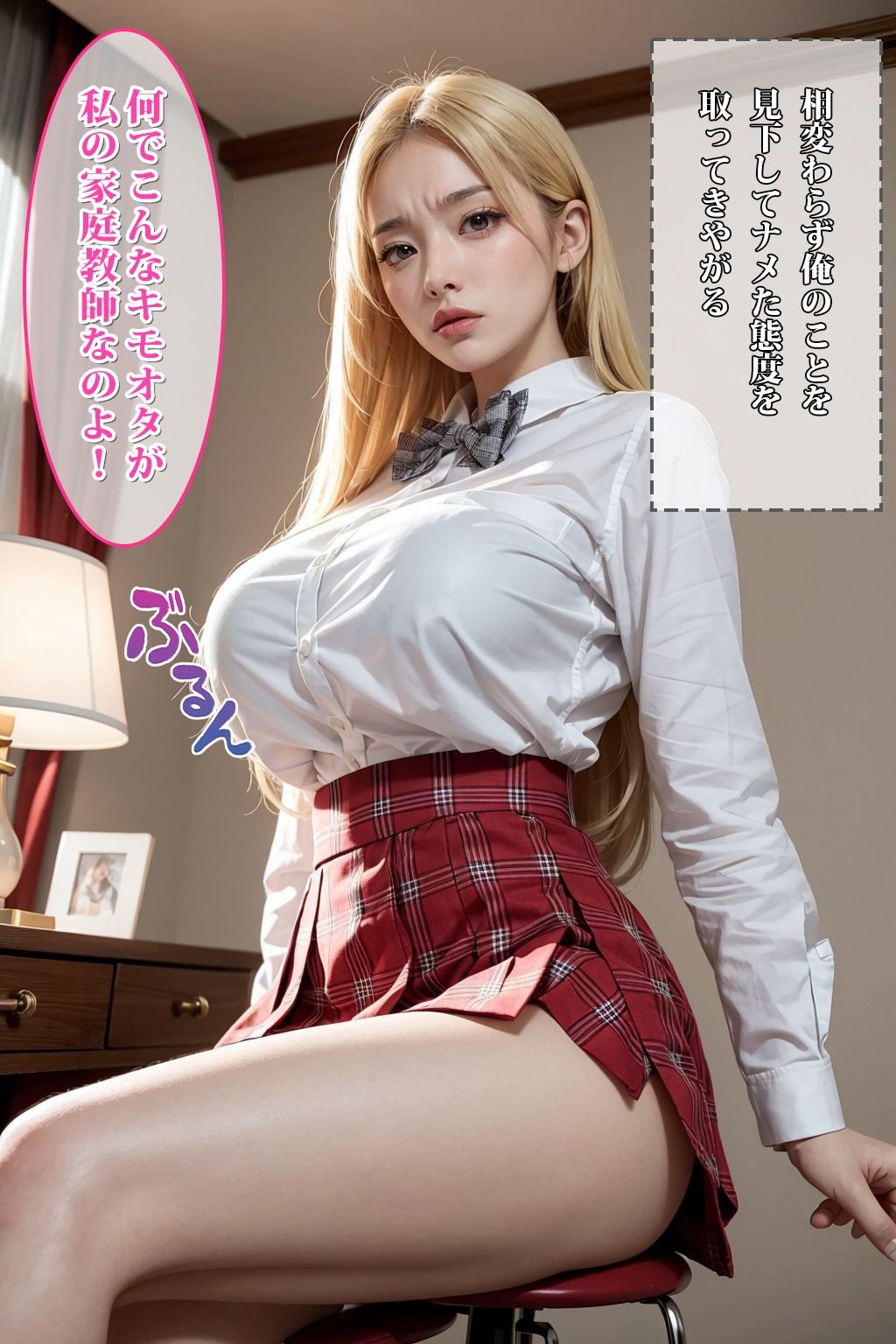 サンプル画像4:催◯家庭教師 クソ生意気な金髪巨乳ギャルを催◯操作(AI研究所) [d_321402]