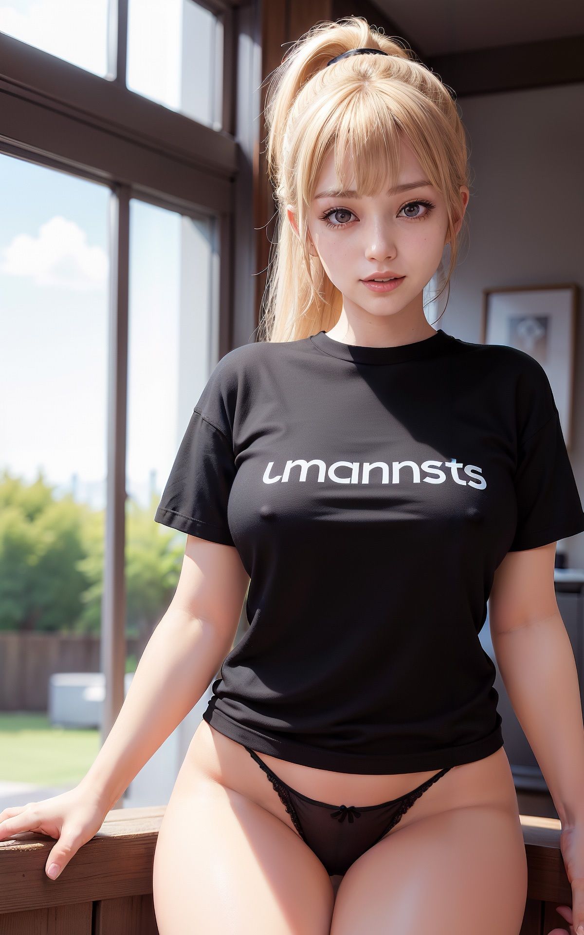 サンプル画像1:乳首ビンビン着衣ノーブラおっぱいギャル AI生成ヌードグラビアCG集(6TRAINER) [d_321403]