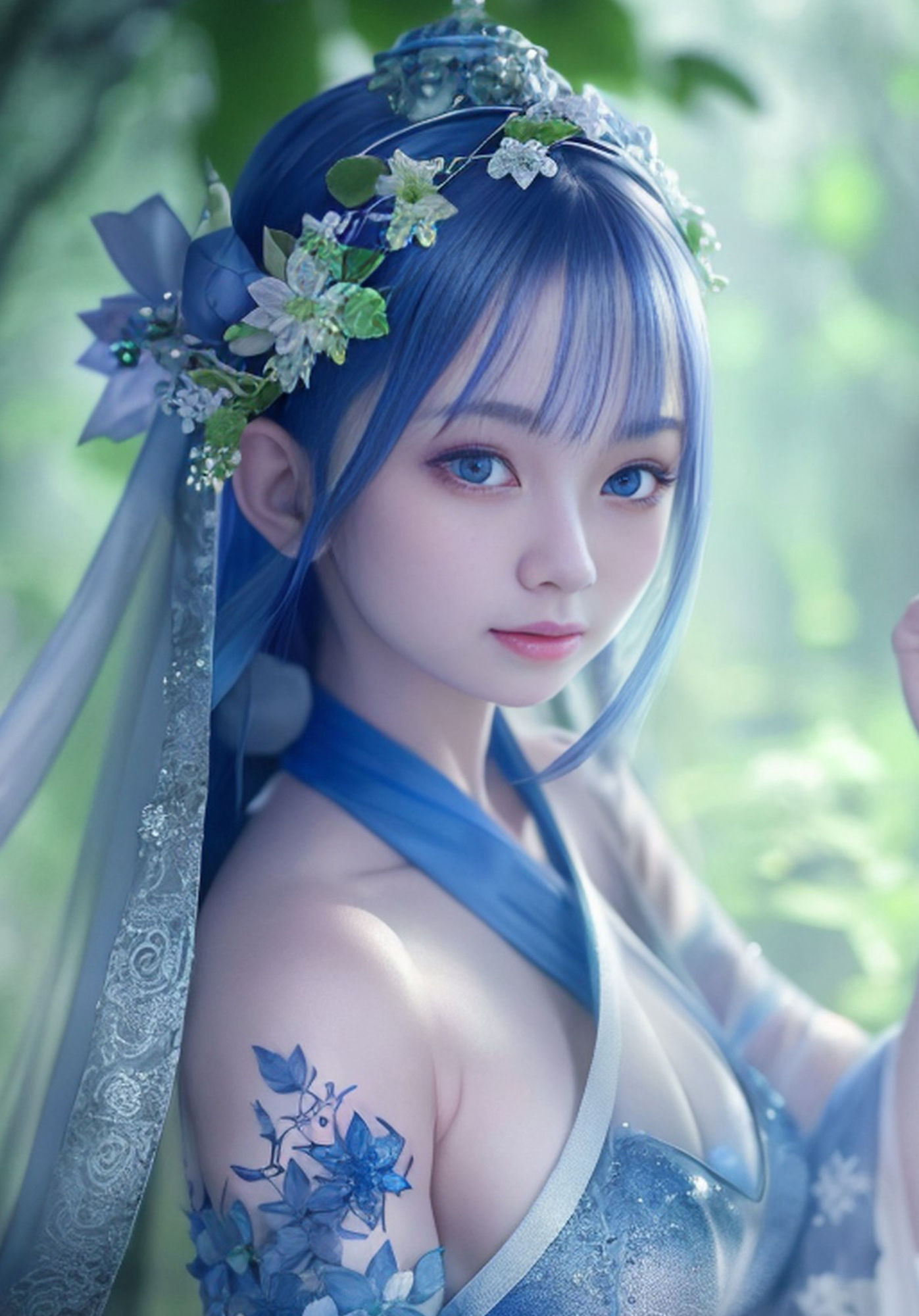 サンプル画像3:異世界の水色夢 青 × 水 × 若き女性(魅惑の冒険者) [d_321553]