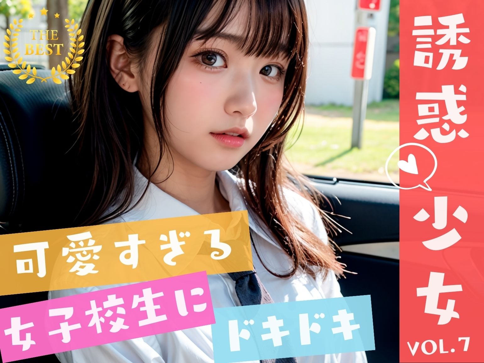 サンプル画像1:えちえちJKが車の中で誘惑してくる – 誘惑少女(AI美女はセカイを◯◯◯？) [d_322213]