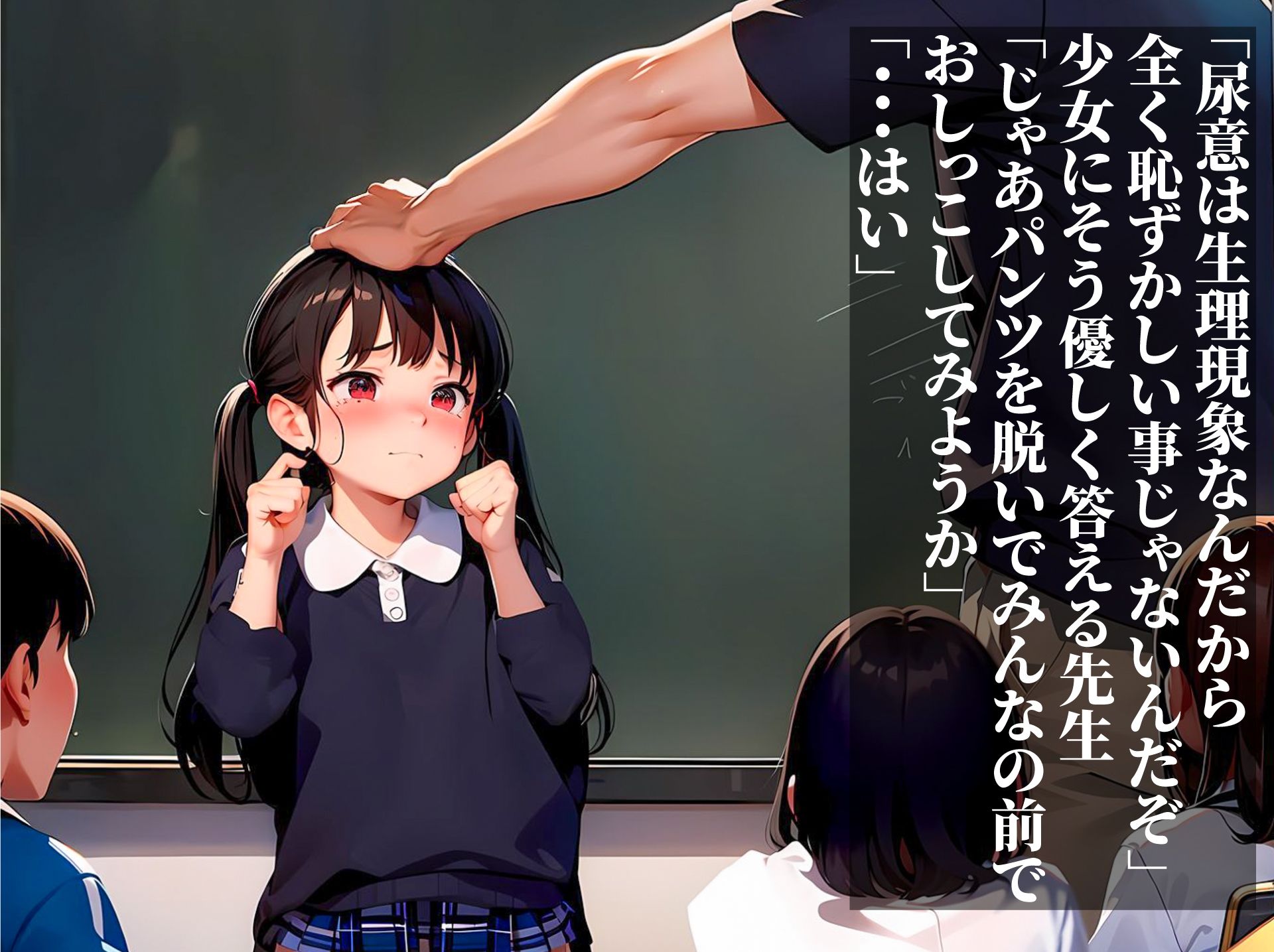 サンプル画像2:クラスメイトの前で強●的に放尿させられる少女たち(AIいらすとアダルトフリーギャラリー) [d_323247]