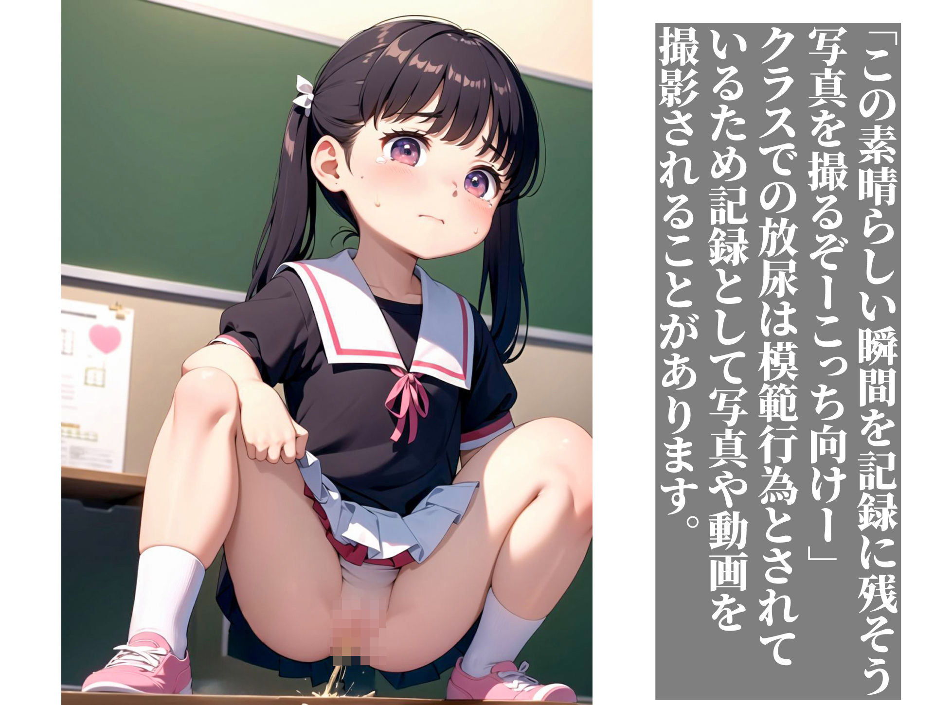 サンプル画像5:クラスメイトの前で強●的に放尿させられる少女たち(AIいらすとアダルトフリーギャラリー) [d_323247]