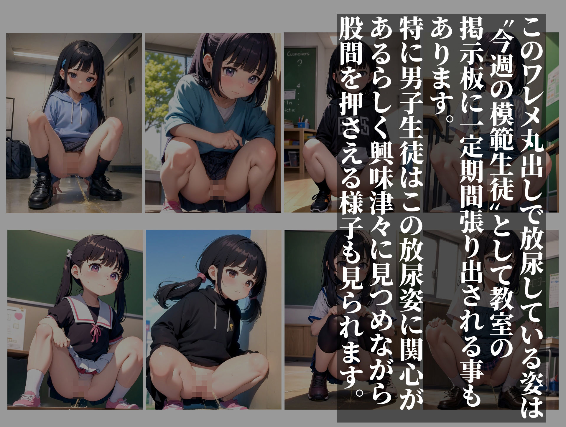 サンプル画像6:クラスメイトの前で強●的に放尿させられる少女たち(AIいらすとアダルトフリーギャラリー) [d_323247]