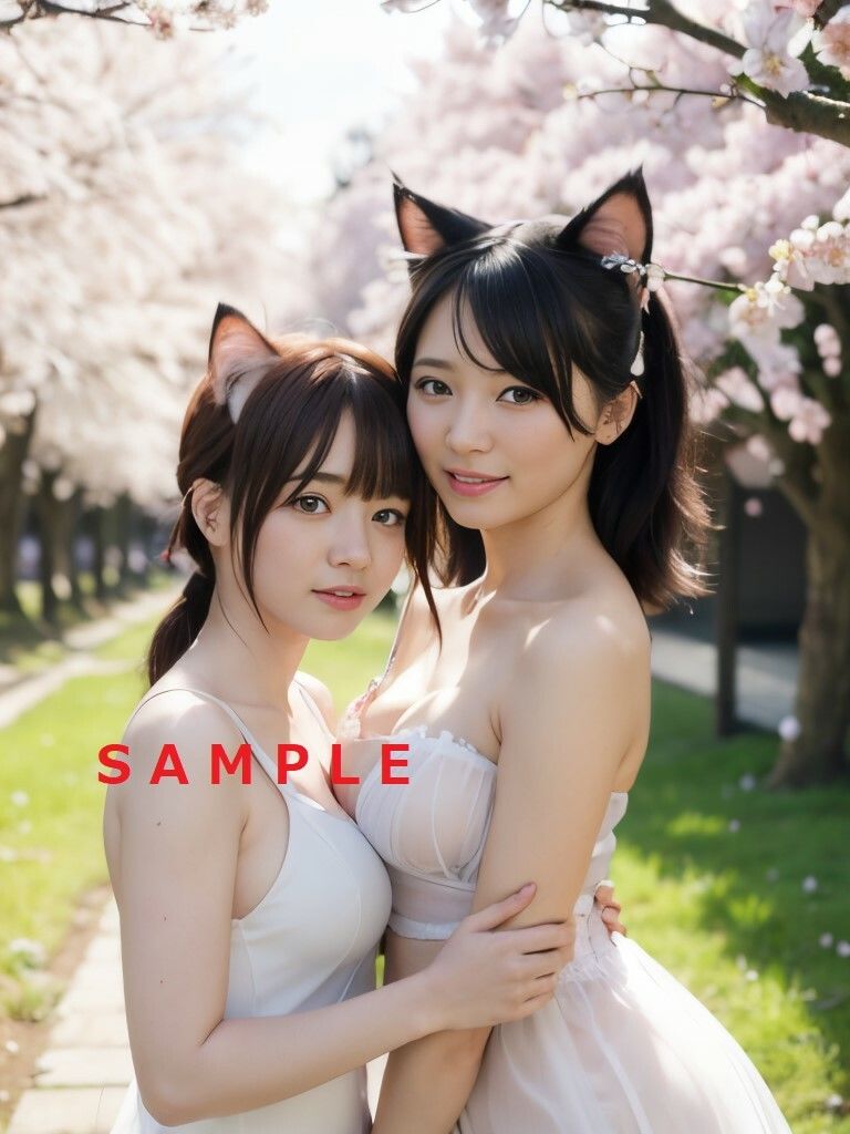 サンプル画像1:ネコ耳ナチュラルAI美少女 お花見ちょっと百合〜アイドル級の非日常2(焼き鳥ネコ AI 落書屋) [d_323454]