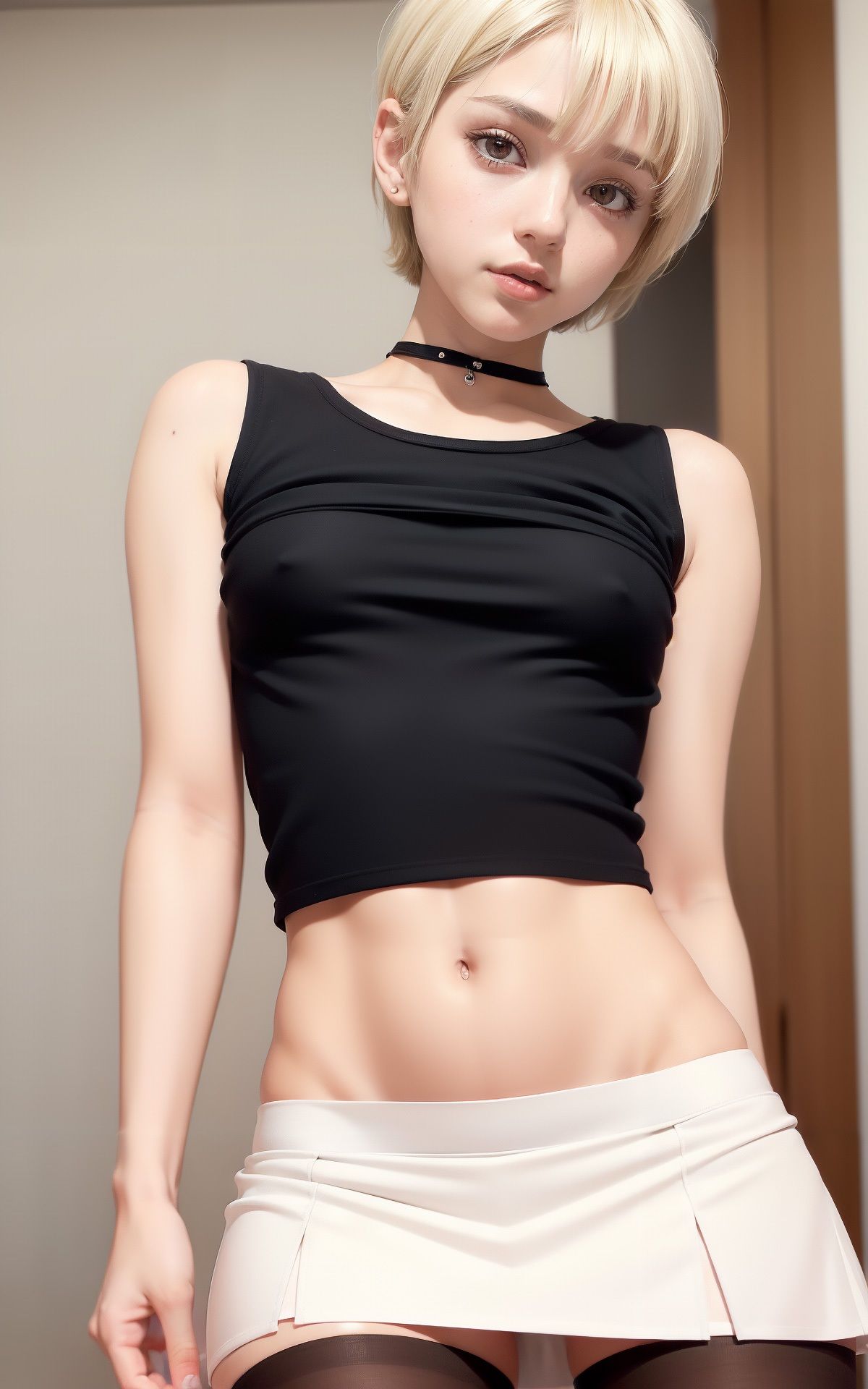 サンプル画像5:金髪ボーイッシュちゃんの貧乳お披露目会 AI生成ヌードグラビアCG集(6TRAINER) [d_324316]