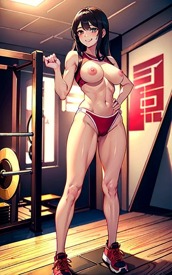 サンプル画像2:爆乳少女の筋トレ 乳首丸出し写真集(AIエロリズム) [d_324838]