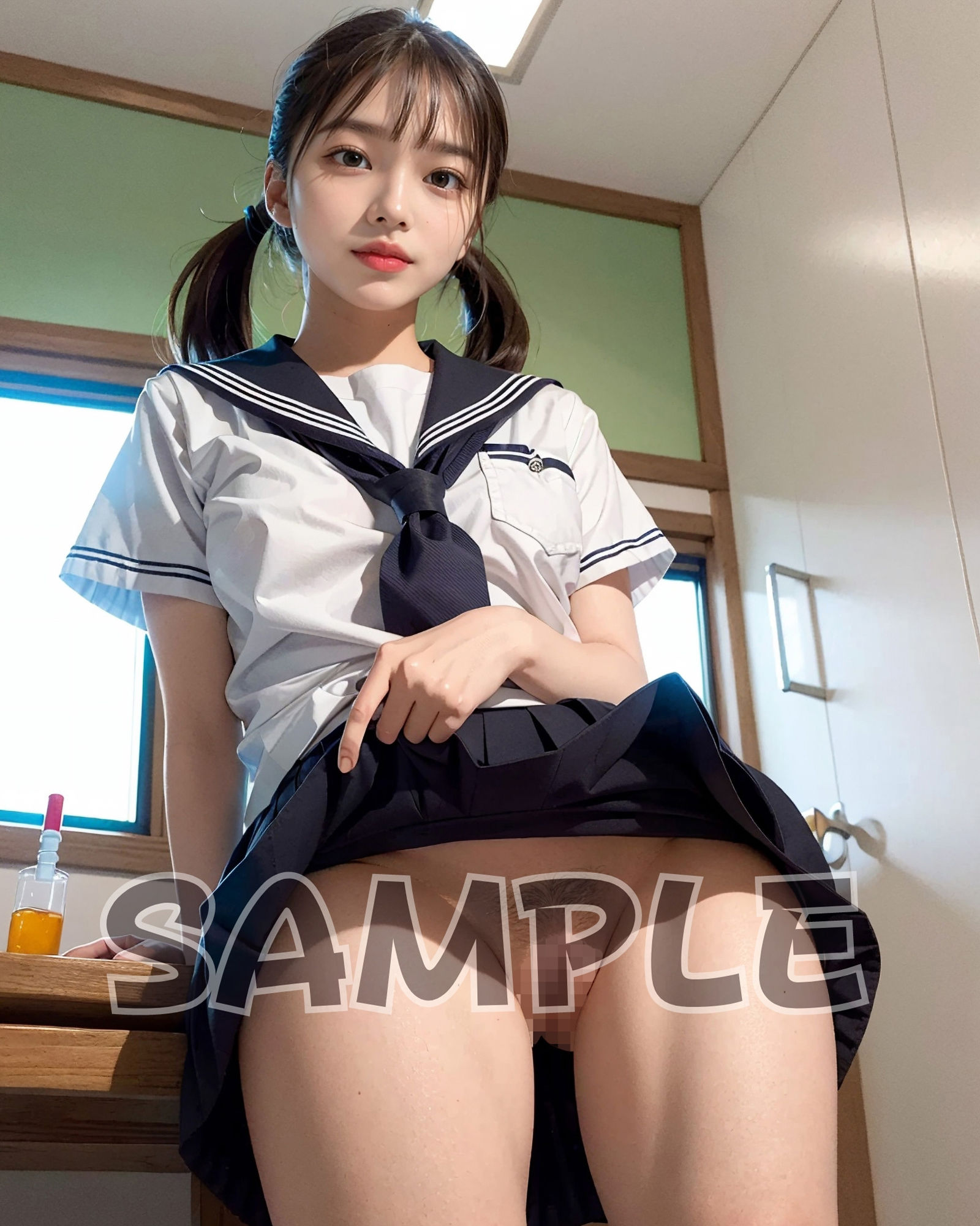 サンプル画像4:美少女女子校生の制服たくし上げ学園(ミラージュAI) [d_324905]