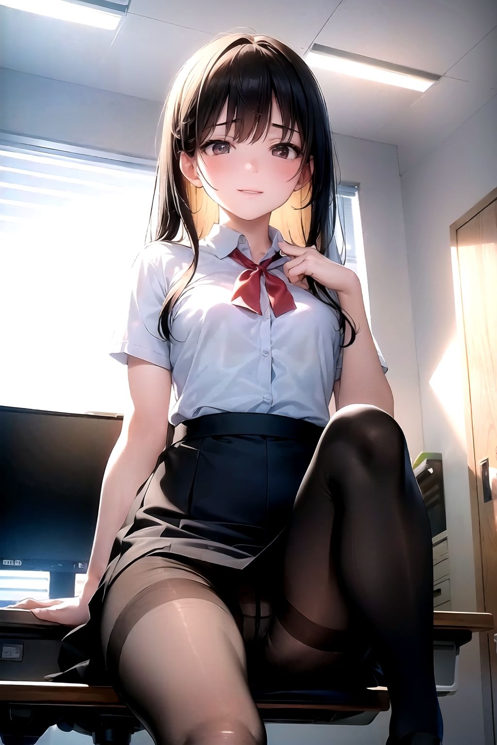 サンプル画像1:AIイラスト集 黒スト美人新入社員＃1(KUMAI) [d_324938]