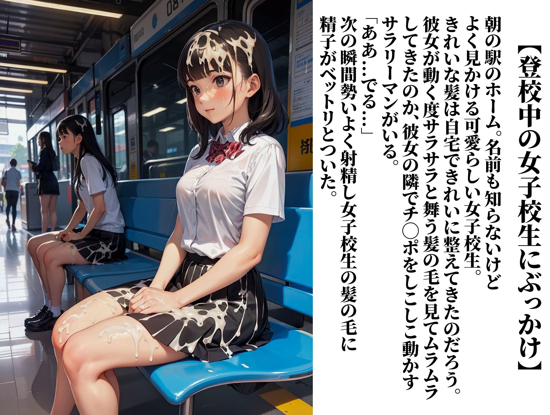 サンプル画像1:ムラムラしたらいつでも女子校生にぶっかけて良い世界(AIいらすとアダルトフリーギャラリー) [d_324981]