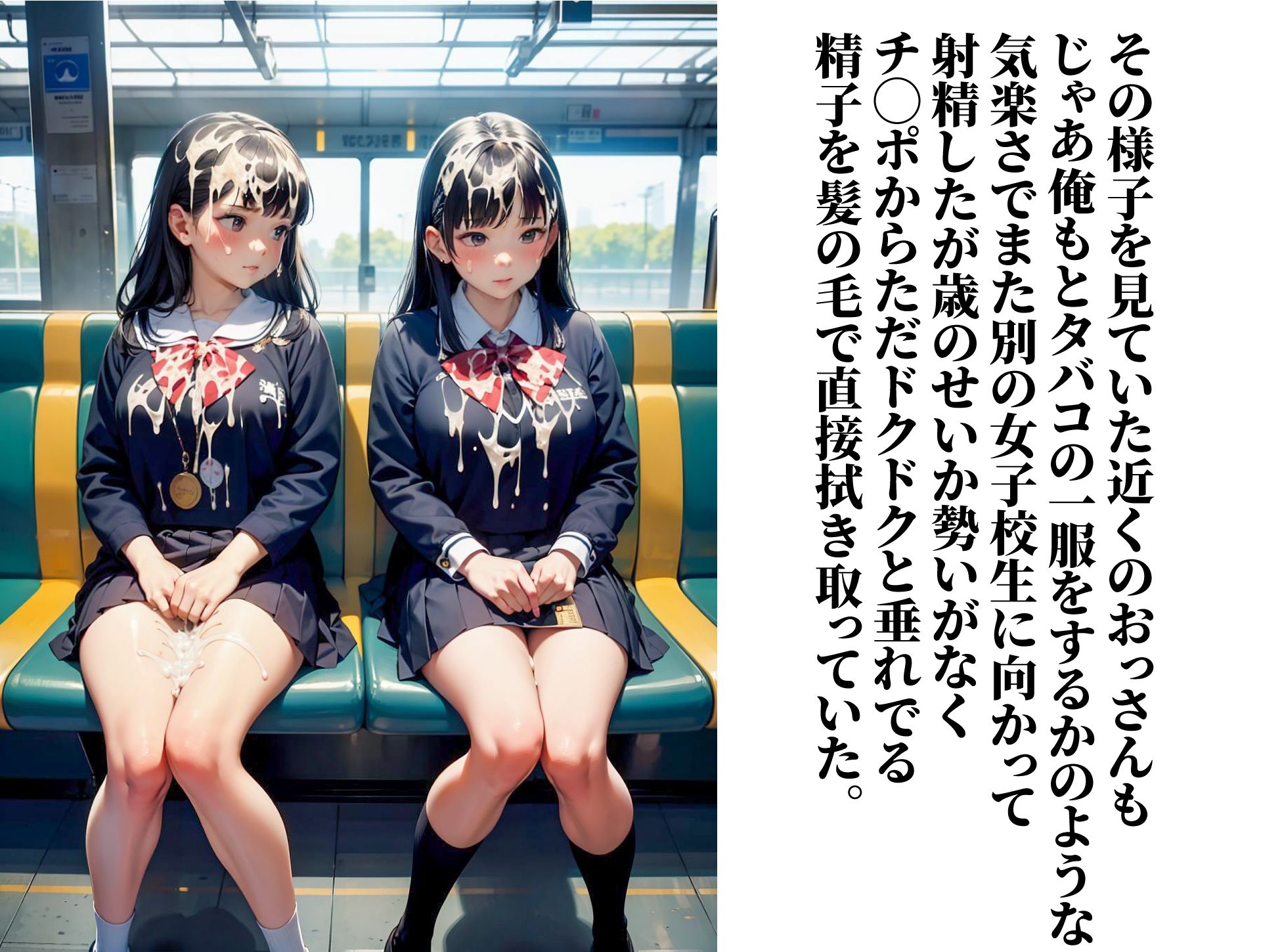 サンプル画像2:ムラムラしたらいつでも女子校生にぶっかけて良い世界(AIいらすとアダルトフリーギャラリー) [d_324981]