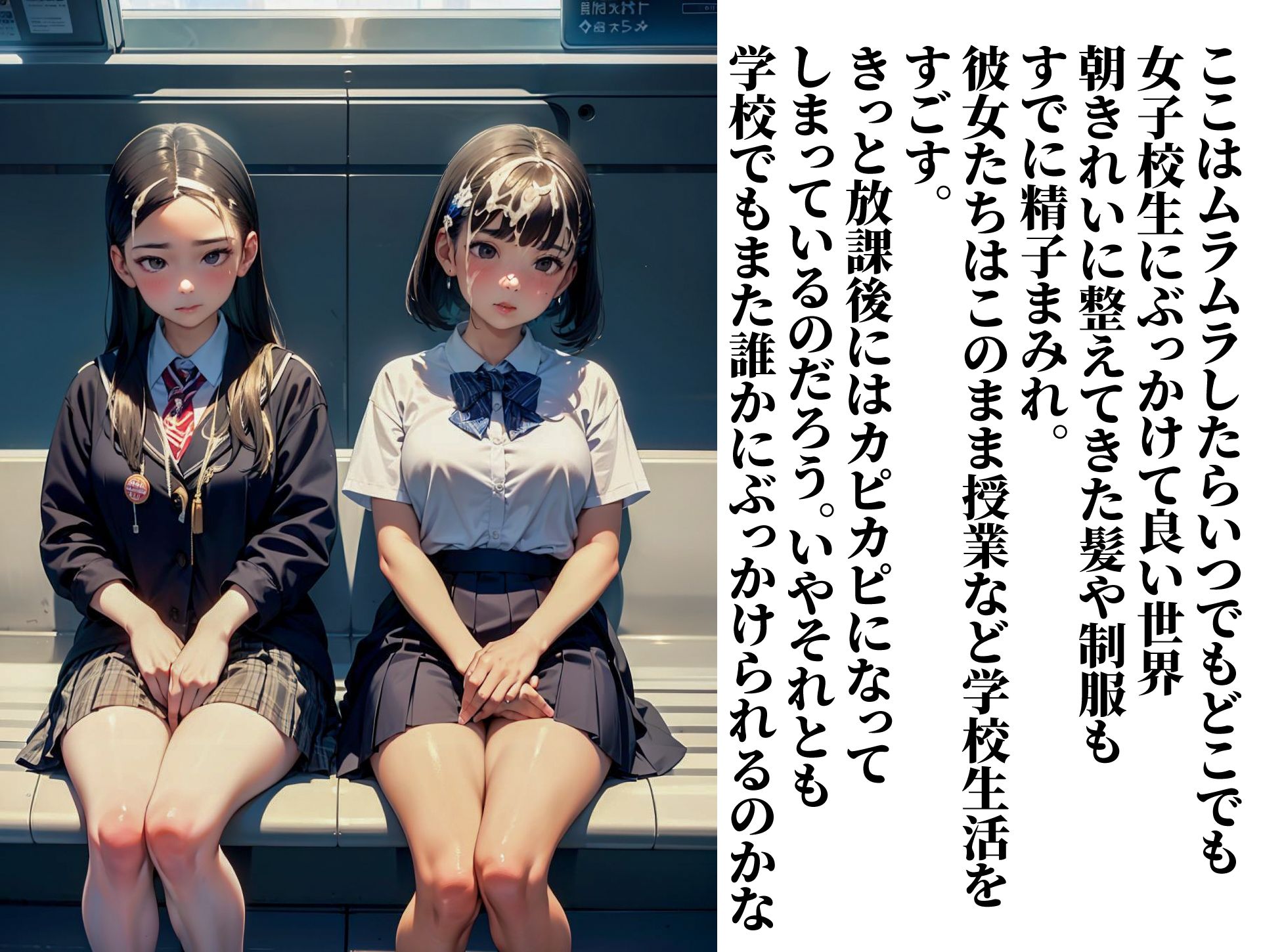 サンプル画像3:ムラムラしたらいつでも女子校生にぶっかけて良い世界(AIいらすとアダルトフリーギャラリー) [d_324981]