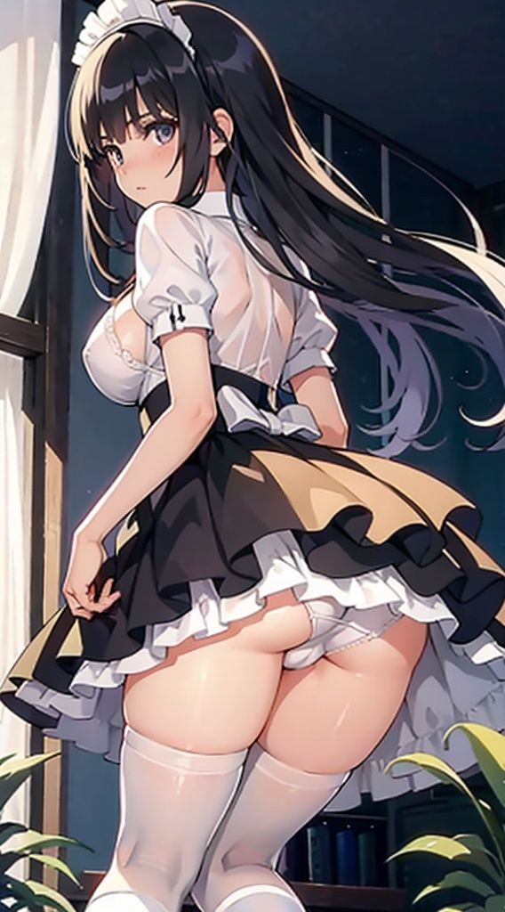 サンプル画像3:メイドパンチラ美女【妄想イラスト美女図鑑vol.38】(AIイラスト美女研究所) [d_325072]