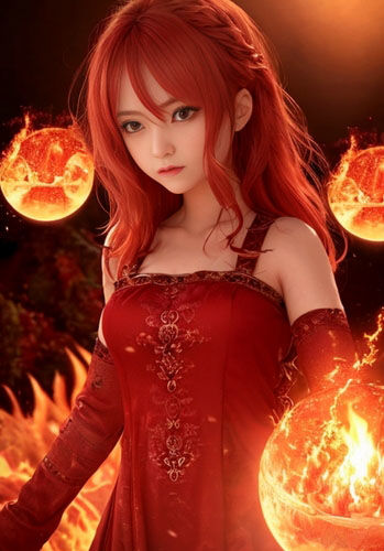 サンプル画像5:異世界の紅炎舞 赤 × 火 × 若き女性 Vol.2 火の鼓動(魅惑の冒険者) [d_325639]
