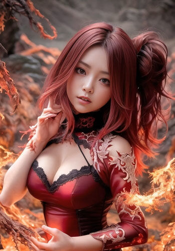 サンプル画像6:異世界の紅炎舞 赤 × 火 × 若き女性 Vol.2 火の鼓動(魅惑の冒険者) [d_325639]