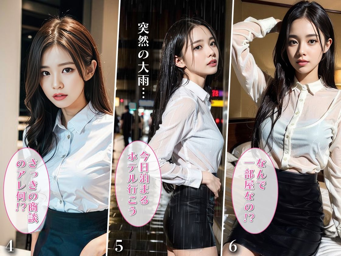 サンプル画像3:憧れの女上司と出張先のビジネスホテルで二人だけの夜…お酒が入って無防備なスレンダーボディーがあらわに。我慢できずに手を出すと実は渚さんも同じ想いだった！歯止めがきかなくなった二人は、朝が来るまで何度も…(妄想美女) [d_326073]