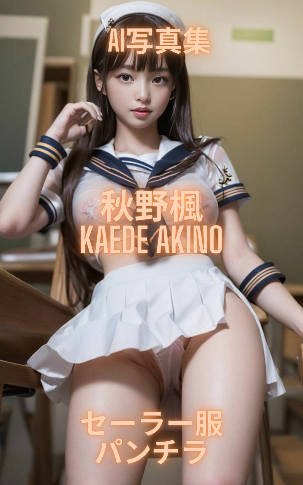 サンプル画像2:AI写真集 秋野楓 Kaede Akino セーラー服パンチラ(Premium Girls) [d_326391]