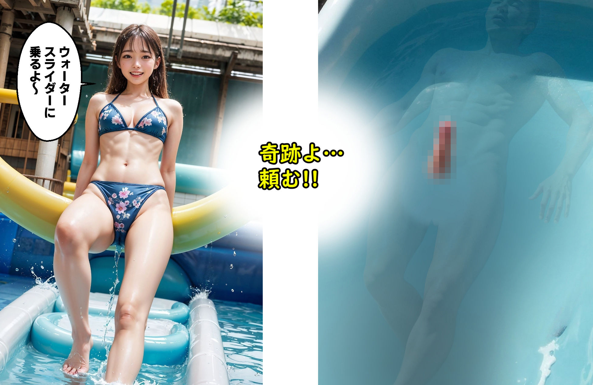 サンプル画像1:【ラッキー】ウォータースライダーに穴を開けて勃起チンポを出してたらヤレた(コメットパンチ) [d_326527]