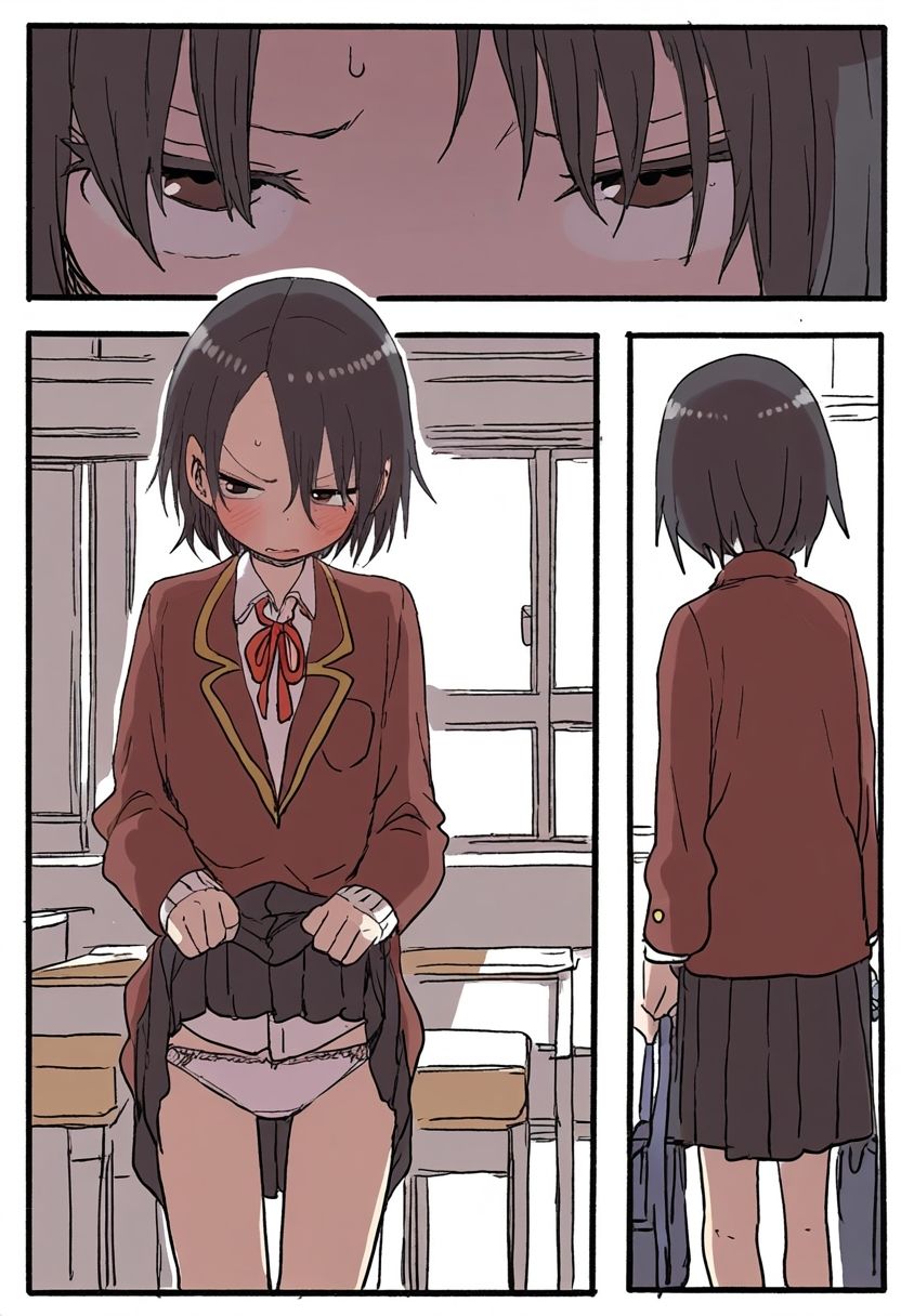 サンプル画像3:嫌な顔で恥じらいながらパンツを見せて欲しい 1: 学校と制服(AIさんとアルエさん。) [d_329970]