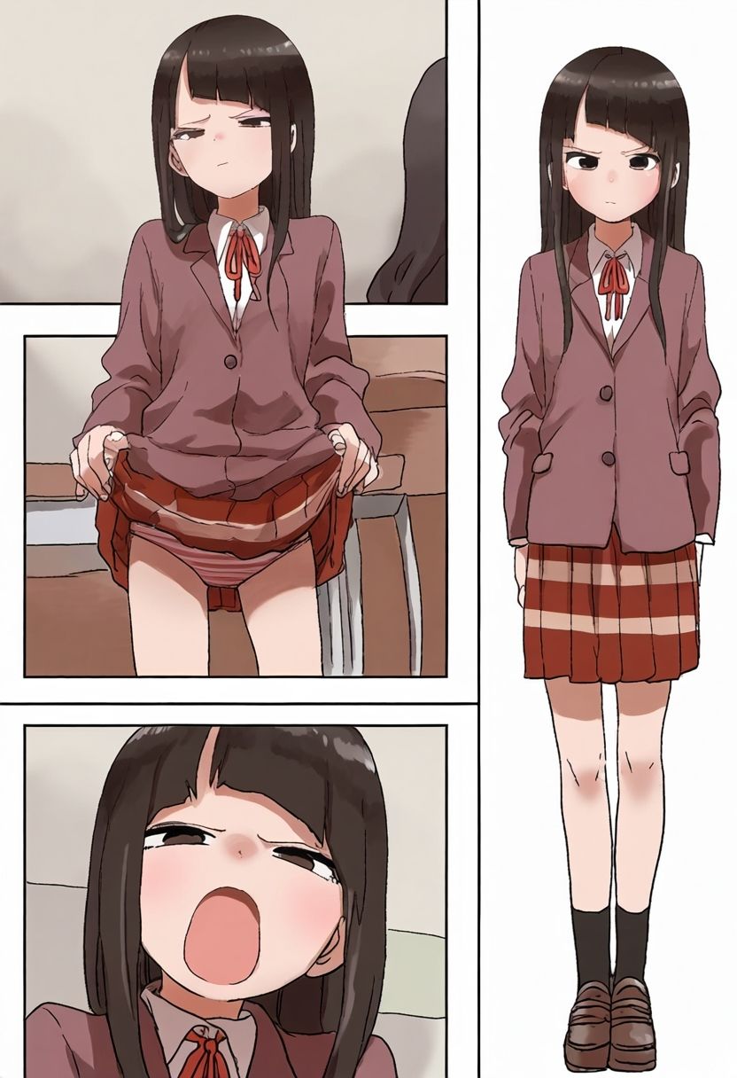 サンプル画像5:嫌な顔で恥じらいながらパンツを見せて欲しい 1: 学校と制服(AIさんとアルエさん。) [d_329970]