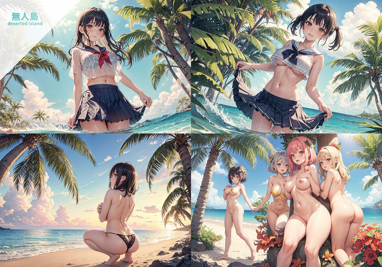 サンプル画像1:クラスの女の子と無人島漂流2(AI.txt) [d_330452]