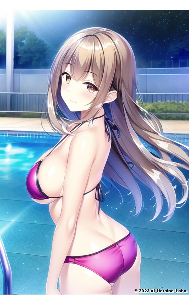 サンプル画像5:1つの呪文で生み出された100人のAI妄想美少女【ナイトプールでマイクロビキニ編】(AIヒロイン研究会) [d_330860]