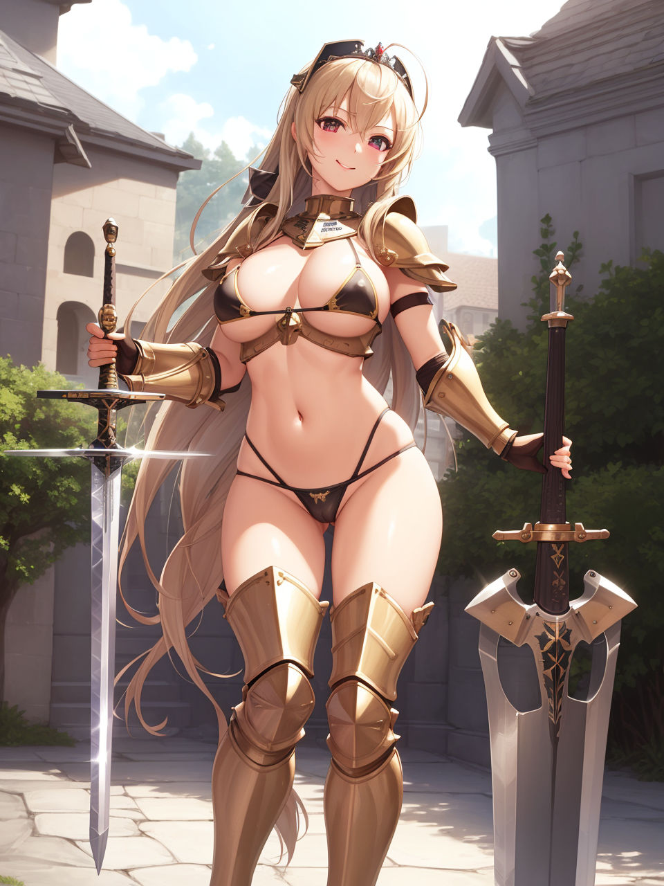 サンプル画像2:ビキニアーマーをまとった美少女〜AIイラスト集〜(くりきんとん) [d_331544]