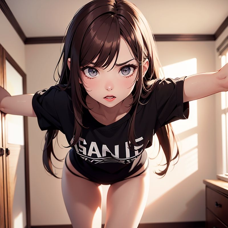 サンプル画像1:Tシャツとパンティ姿で家にいる不機嫌な妹(BMさん) [d_331591]