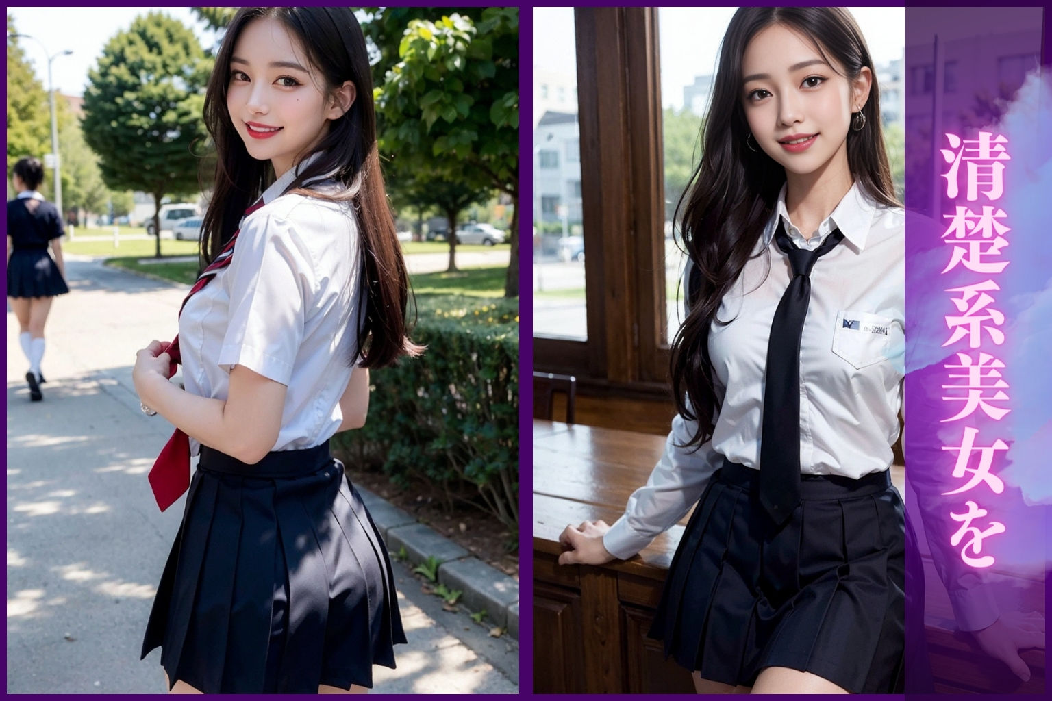 サンプル画像2:制服美女の野外露出日記(女子○生AI画像) [d_331826]