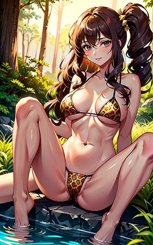 サンプル画像2:爆乳猫耳娘×ヒョウ柄下着 森の中でエッチな誘惑(お買い得AIラボ) [d_332030]