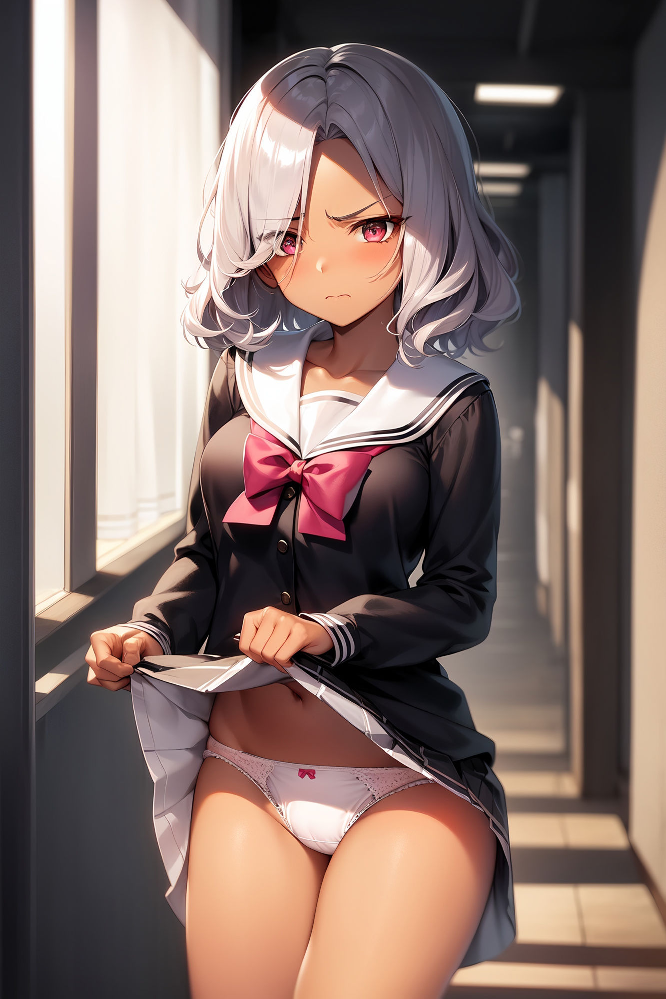 サンプル画像3:380枚 嫌な顔しながらおパンツ見せてくれる制服JKコス(事務びーむ) [d_332631]