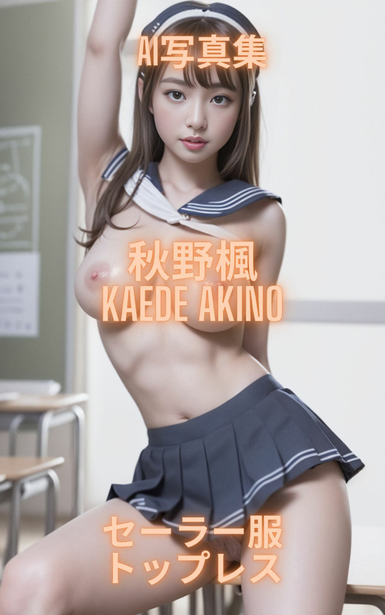 サンプル画像4:AI写真集 秋野楓 Kaede Akino セーラー服トップレス(Premium Girls) [d_333424]