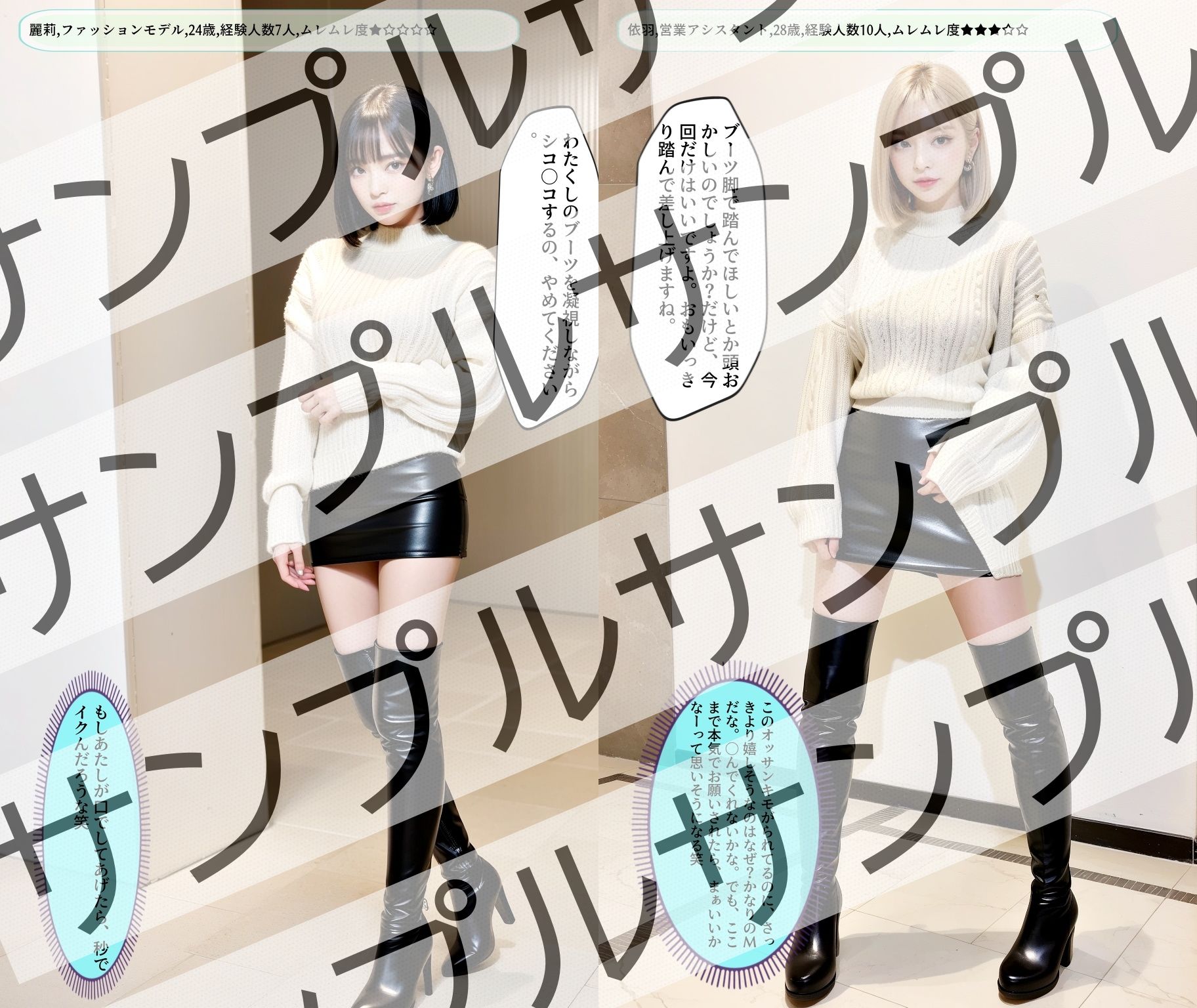 真面目な女性のミニスカニーハイブーツ - Serious Women’s Mini Skirt High Boots