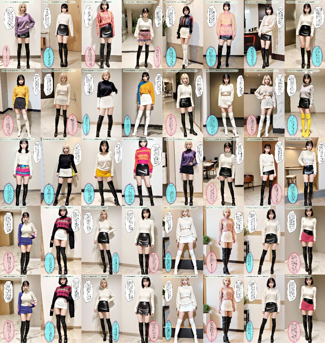 真面目な女性のミニスカニーハイブーツ - Serious Women’s Mini Skirt High Boots