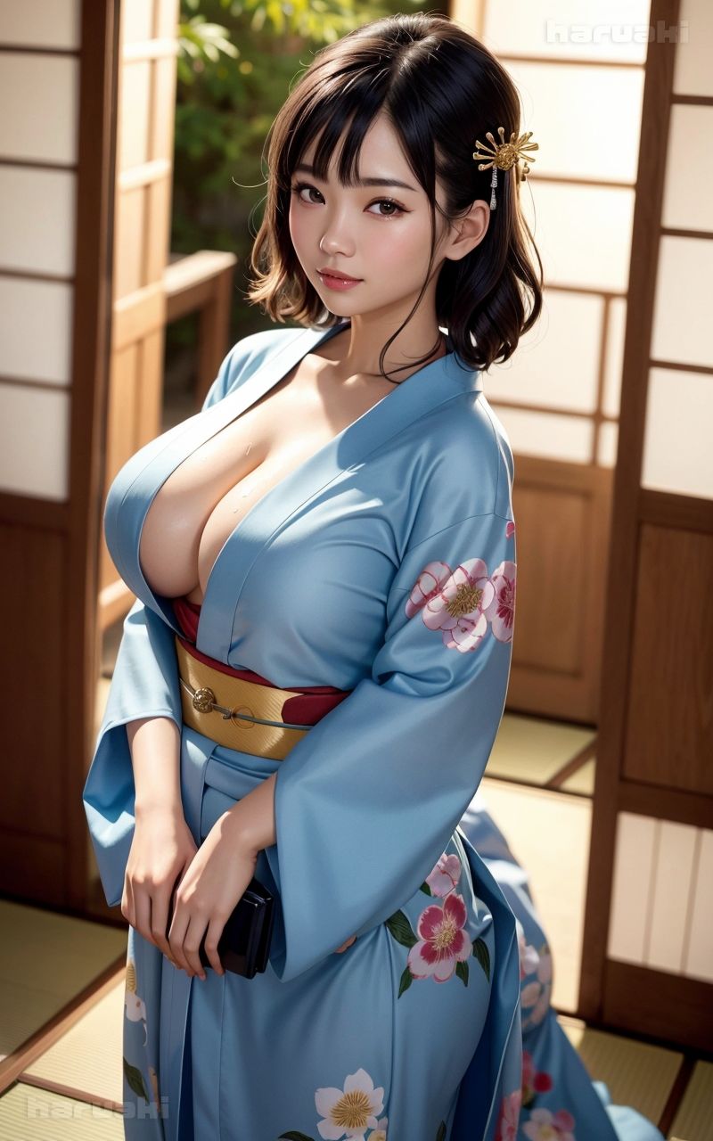 サンプル画像2:【AIグラビア巨乳美女写真集】Vol.15むっちり和服の天使さん(はるあき/AIart) [d_333988]