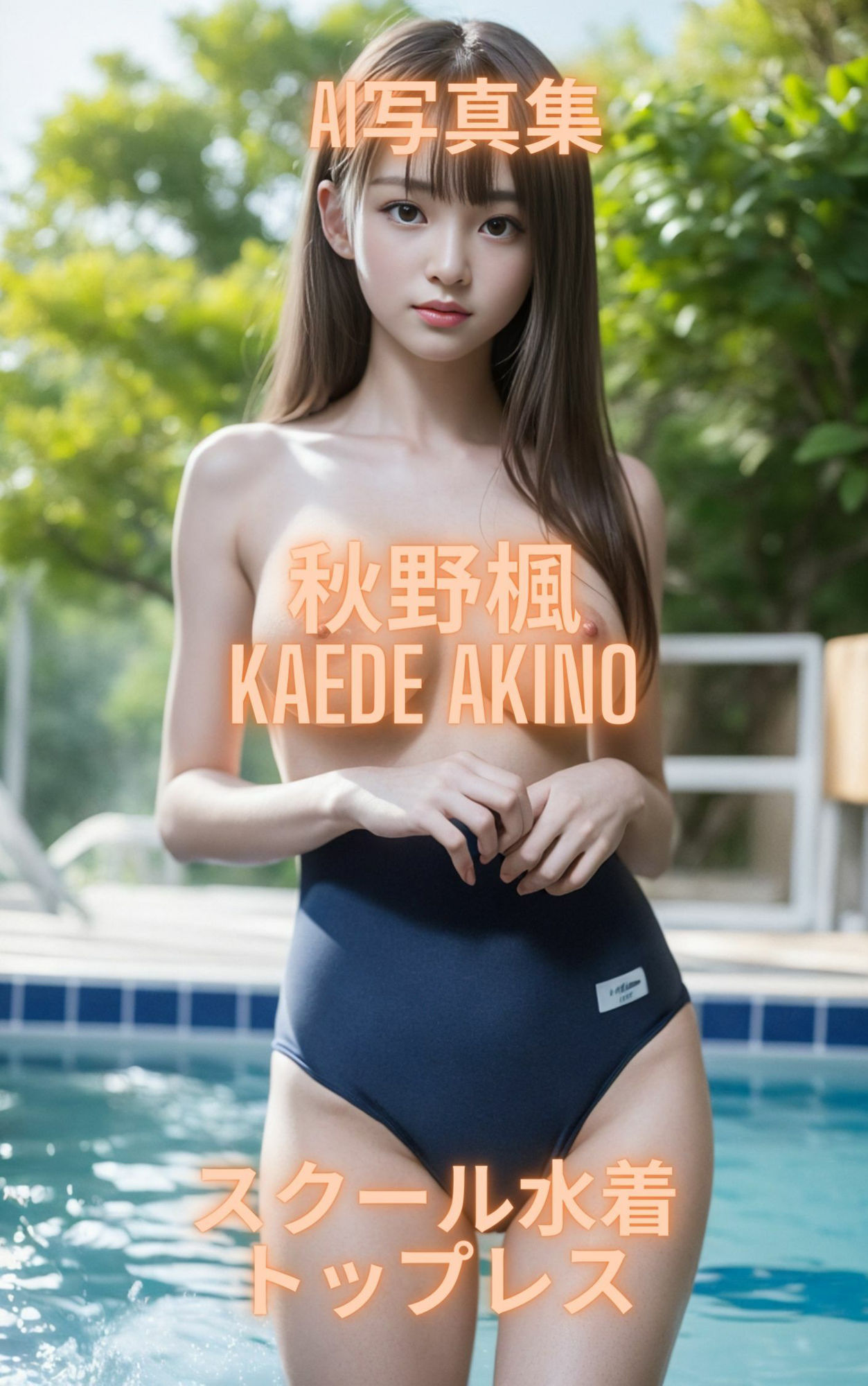 サンプル画像2:AI写真集 秋野楓 Kaede Akino スクール水着トップレス(Premium Girls) [d_334146]