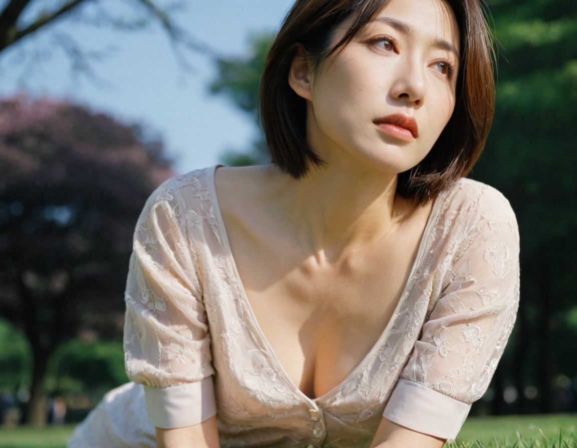 サンプル画像4:公園でママ友に出会ったのだが、 いろいろ見えそうで 目のやり場に困っている僕。5(ムネキュンAI妄想) [d_334894]